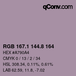 Color code: RGB 167.1 144.8 164 | qconv.com