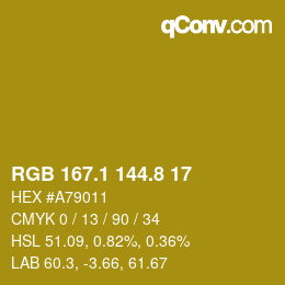 カラーコード: RGB 167.1 144.8 17 | qconv.com