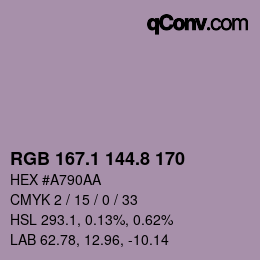 カラーコード: RGB 167.1 144.8 170 | qconv.com