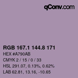 Color code: RGB 167.1 144.8 171 | qconv.com