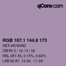 Color code: RGB 167.1 144.8 173 | qconv.com