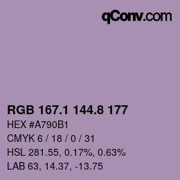 Color code: RGB 167.1 144.8 177 | qconv.com