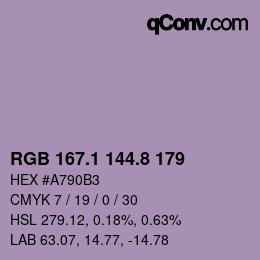 Color code: RGB 167.1 144.8 179 | qconv.com