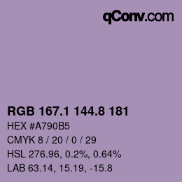 Color code: RGB 167.1 144.8 181 | qconv.com