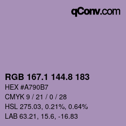 Farbcode: RGB 167.1 144.8 183 | qconv.com