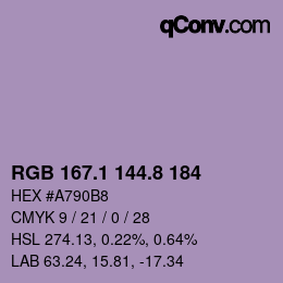 Color code: RGB 167.1 144.8 184 | qconv.com