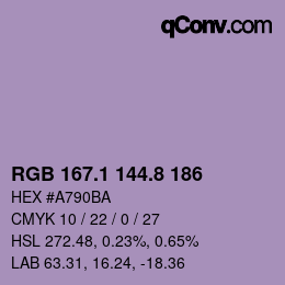 Color code: RGB 167.1 144.8 186 | qconv.com
