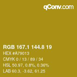 カラーコード: RGB 167.1 144.8 19 | qconv.com