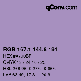 カラーコード: RGB 167.1 144.8 191 | qconv.com