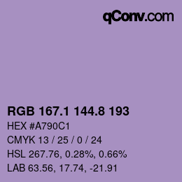 Color code: RGB 167.1 144.8 193 | qconv.com
