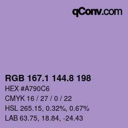 Color code: RGB 167.1 144.8 198 | qconv.com