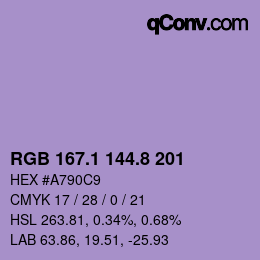 カラーコード: RGB 167.1 144.8 201 | qconv.com