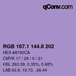 カラーコード: RGB 167.1 144.8 202 | qconv.com
