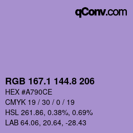 カラーコード: RGB 167.1 144.8 206 | qconv.com
