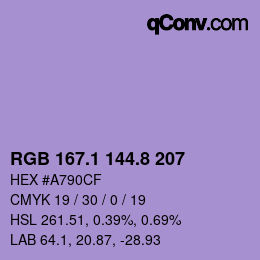 カラーコード: RGB 167.1 144.8 207 | qconv.com
