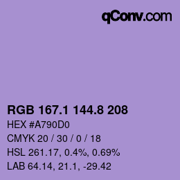 Color code: RGB 167.1 144.8 208 | qconv.com