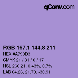カラーコード: RGB 167.1 144.8 211 | qconv.com