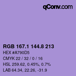 カラーコード: RGB 167.1 144.8 213 | qconv.com