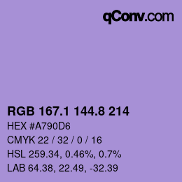 カラーコード: RGB 167.1 144.8 214 | qconv.com