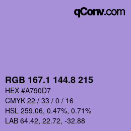 カラーコード: RGB 167.1 144.8 215 | qconv.com