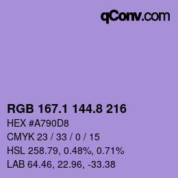 カラーコード: RGB 167.1 144.8 216 | qconv.com