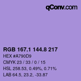 カラーコード: RGB 167.1 144.8 217 | qconv.com