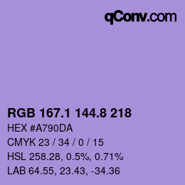 カラーコード: RGB 167.1 144.8 218 | qconv.com