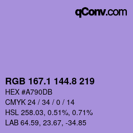 カラーコード: RGB 167.1 144.8 219 | qconv.com