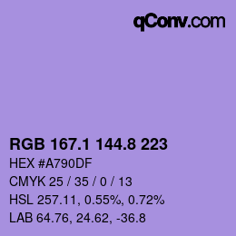 カラーコード: RGB 167.1 144.8 223 | qconv.com