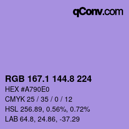 カラーコード: RGB 167.1 144.8 224 | qconv.com