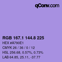 カラーコード: RGB 167.1 144.8 225 | qconv.com