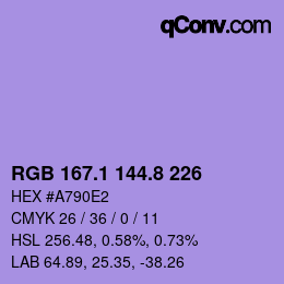 カラーコード: RGB 167.1 144.8 226 | qconv.com