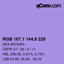 カラーコード: RGB 167.1 144.8 228 | qconv.com