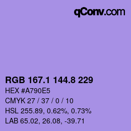 カラーコード: RGB 167.1 144.8 229 | qconv.com