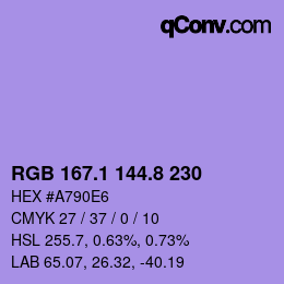 カラーコード: RGB 167.1 144.8 230 | qconv.com