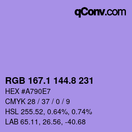 カラーコード: RGB 167.1 144.8 231 | qconv.com