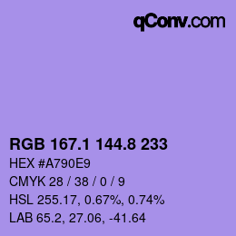 カラーコード: RGB 167.1 144.8 233 | qconv.com