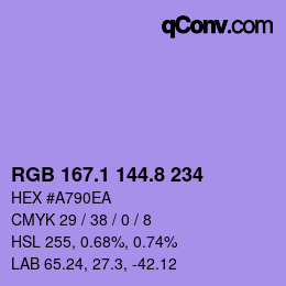 カラーコード: RGB 167.1 144.8 234 | qconv.com
