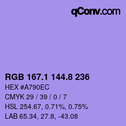 カラーコード: RGB 167.1 144.8 236 | qconv.com