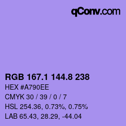 カラーコード: RGB 167.1 144.8 238 | qconv.com
