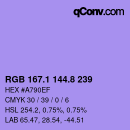 カラーコード: RGB 167.1 144.8 239 | qconv.com