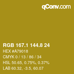 カラーコード: RGB 167.1 144.8 24 | qconv.com