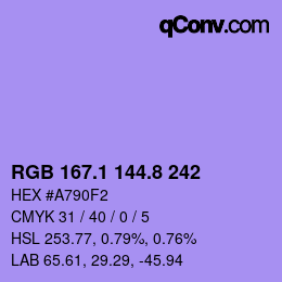カラーコード: RGB 167.1 144.8 242 | qconv.com