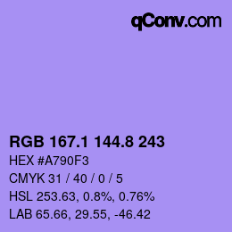 カラーコード: RGB 167.1 144.8 243 | qconv.com