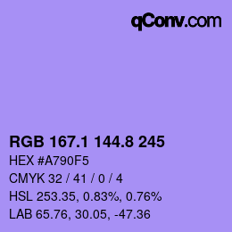 カラーコード: RGB 167.1 144.8 245 | qconv.com