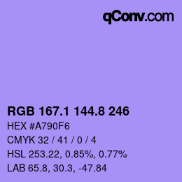 カラーコード: RGB 167.1 144.8 246 | qconv.com