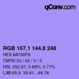 カラーコード: RGB 167.1 144.8 248 | qconv.com