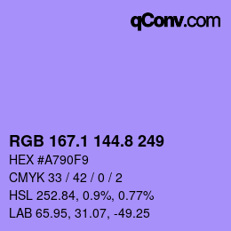 カラーコード: RGB 167.1 144.8 249 | qconv.com