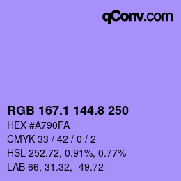 カラーコード: RGB 167.1 144.8 250 | qconv.com
