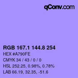 カラーコード: RGB 167.1 144.8 254 | qconv.com